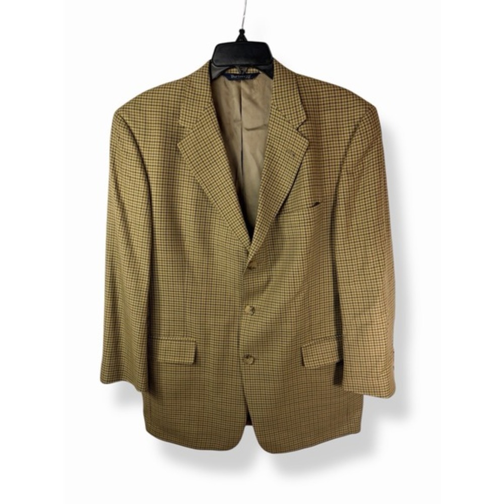 Burberry London Linen & Wool 3Btn Tan Multi Check Jacket Sport Coat size 40S VTG